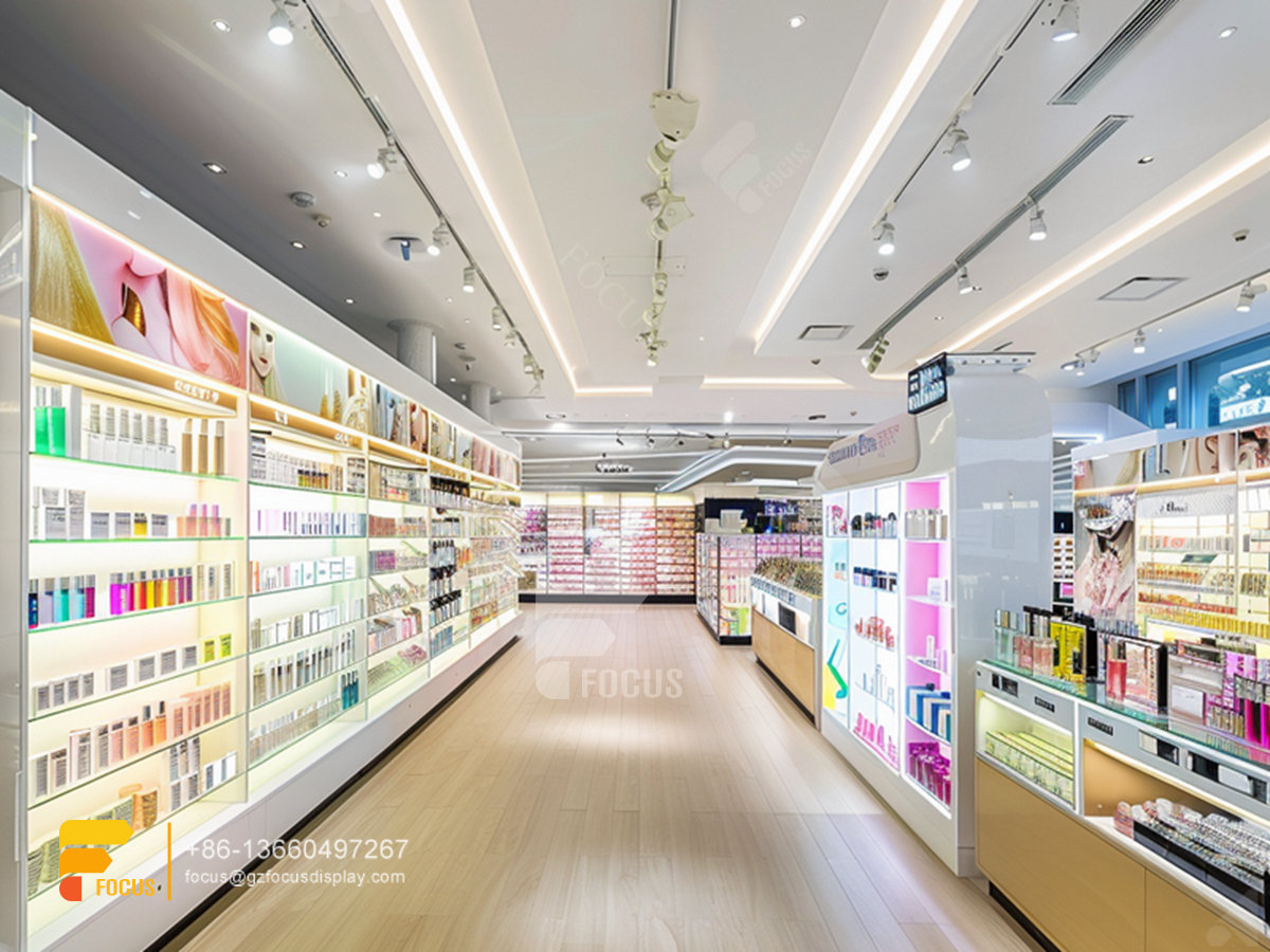perfume wall display cosmetic stand design wig wall display