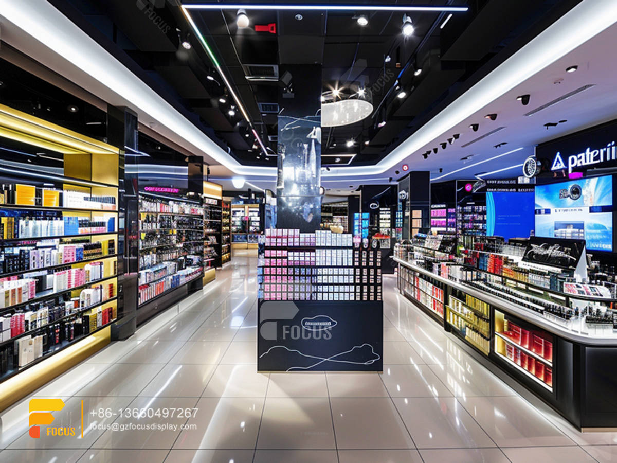 perfume wall shelf cosmetics display shelves wig store design