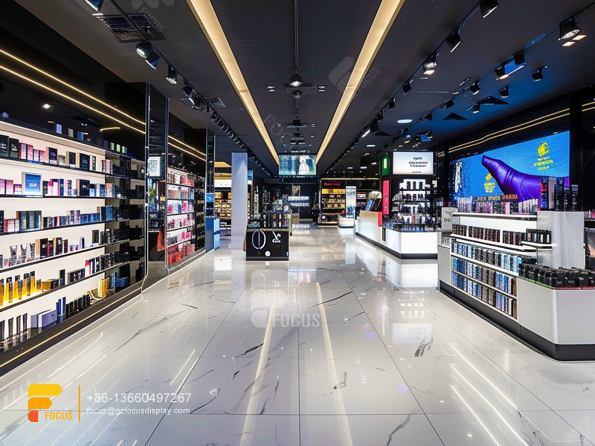 perfume wall shelf cosmetics display shelves wig store design