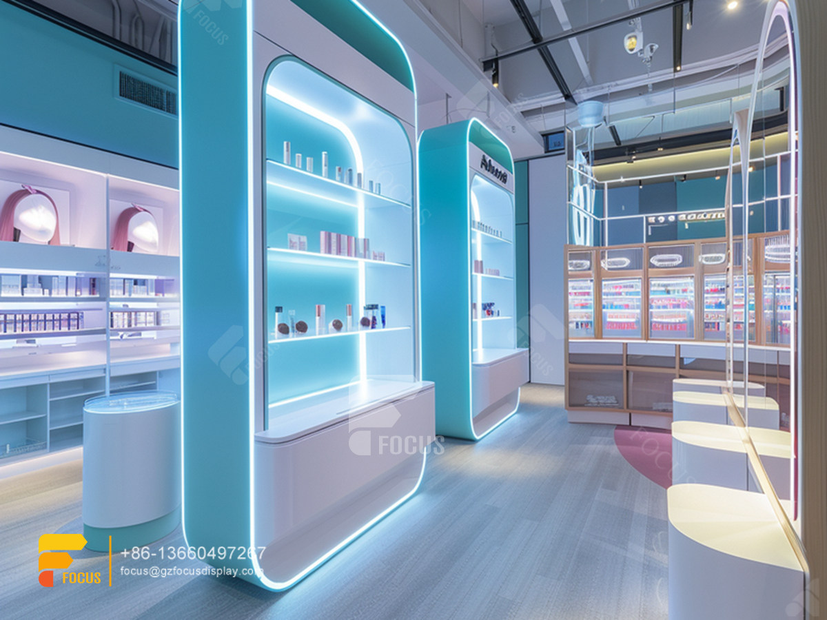 skin care display stands cosmetic retail shop design wig rack