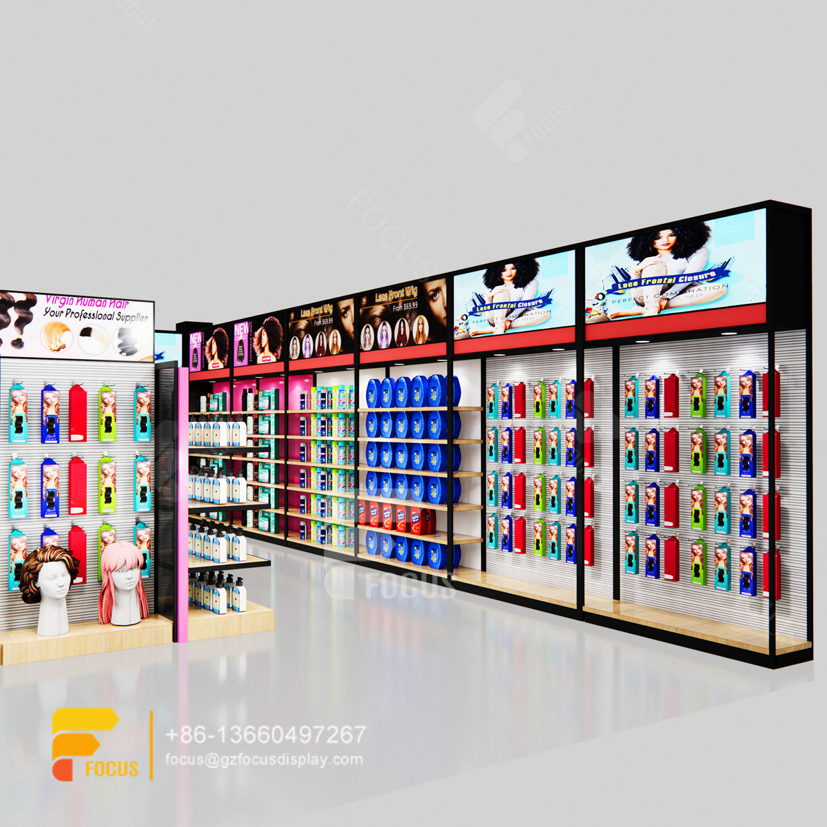 beauty bar shop design metal wig display hair hair showcase
