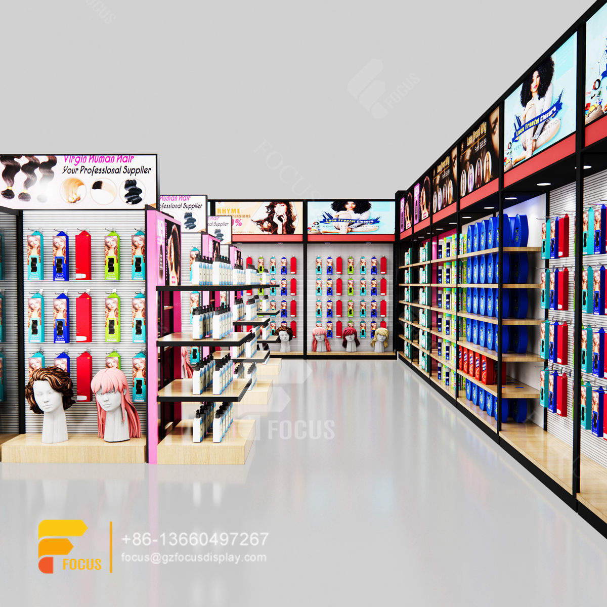 beauty bar shop design metal wig display hair hair showcase