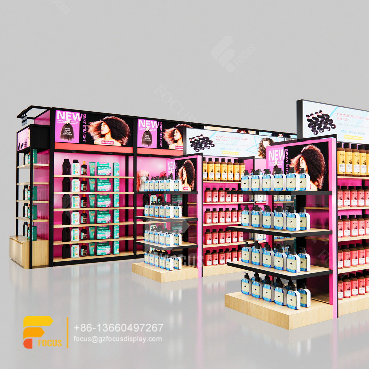 beauty bar shop design metal wig display hair hair showcase
