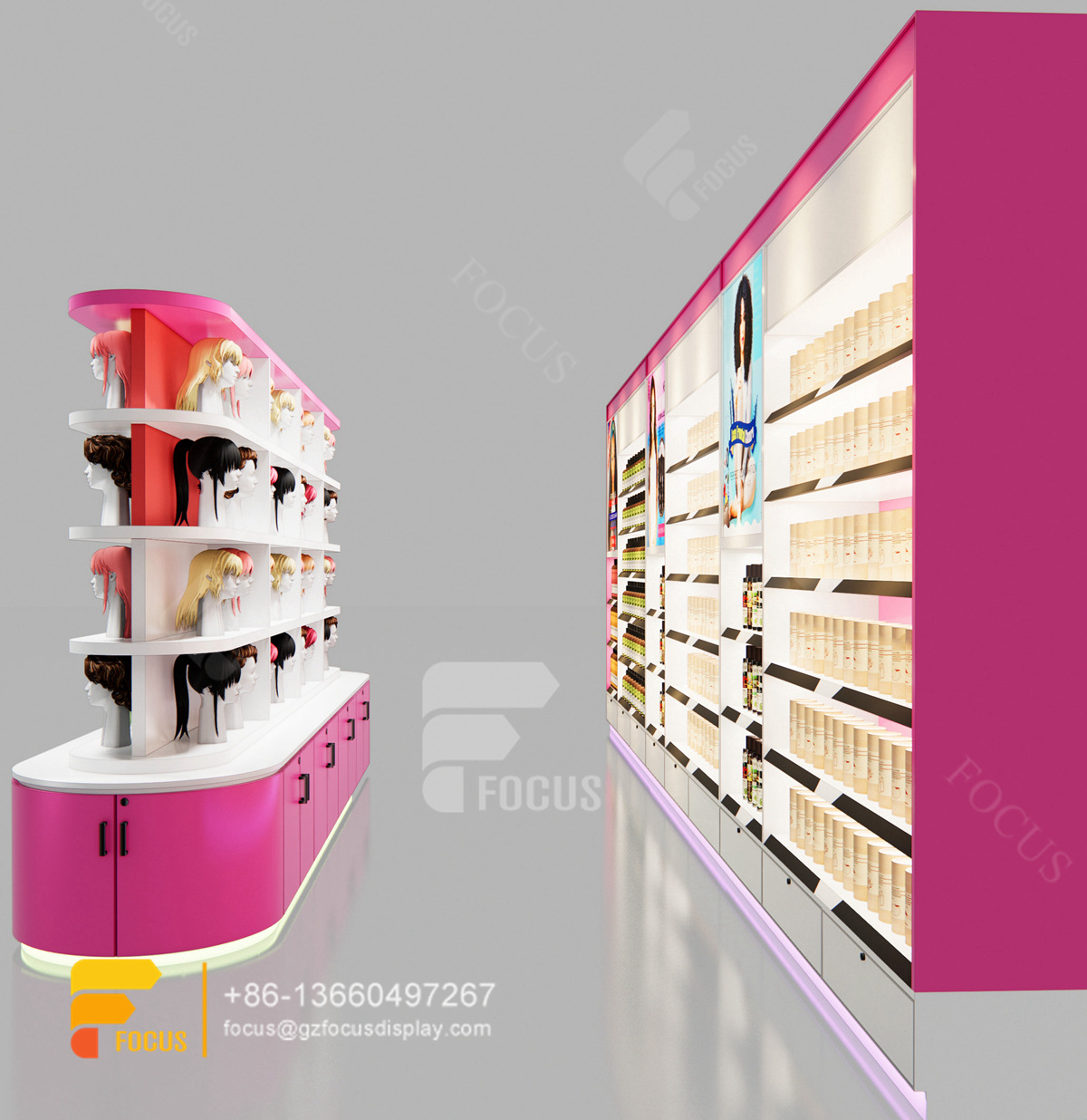 beauty display racks wig station retail hair salon interior decoration