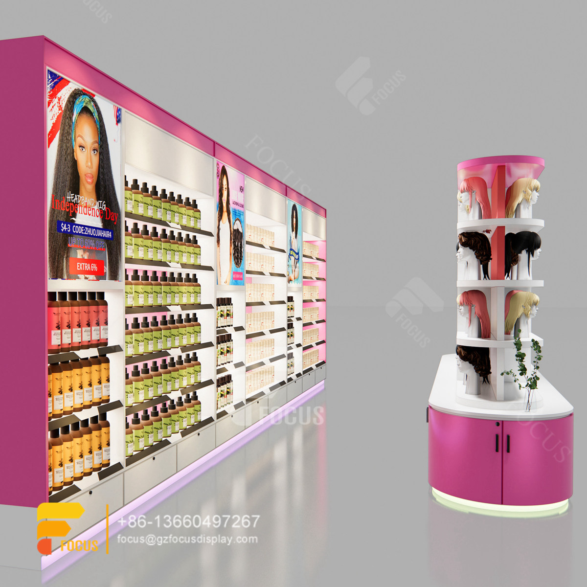 beauty display racks wig station retail hair salon interior decoration