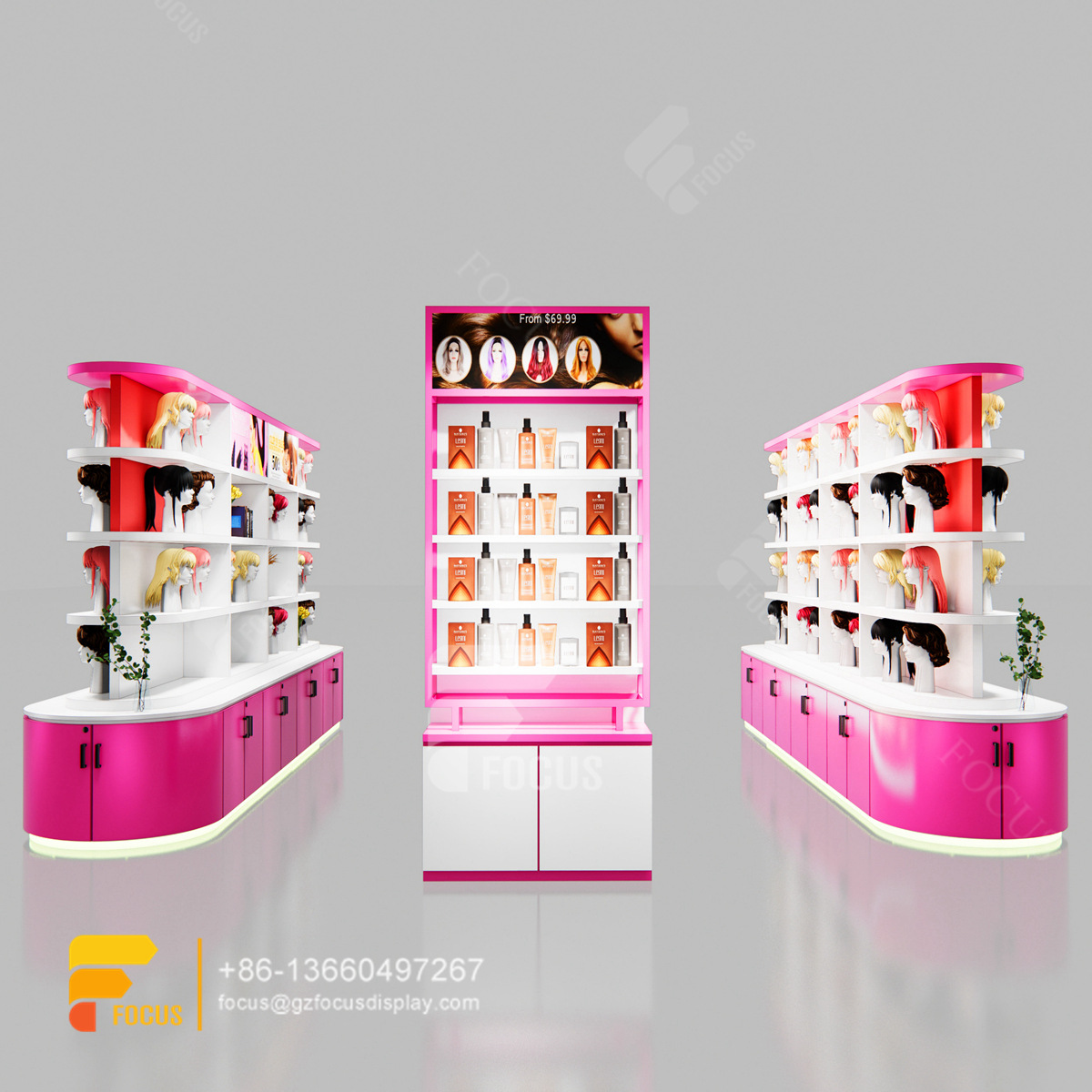 beauty display racks wig station retail hair salon interior decoration