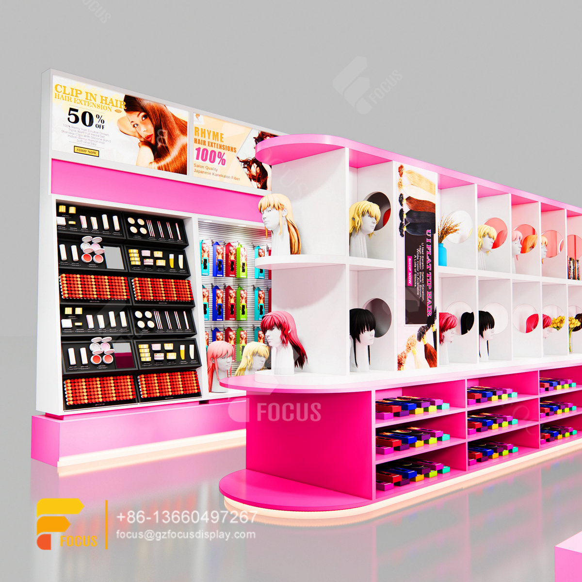 beauty product display stand wig wall shelf hair salon shelves
