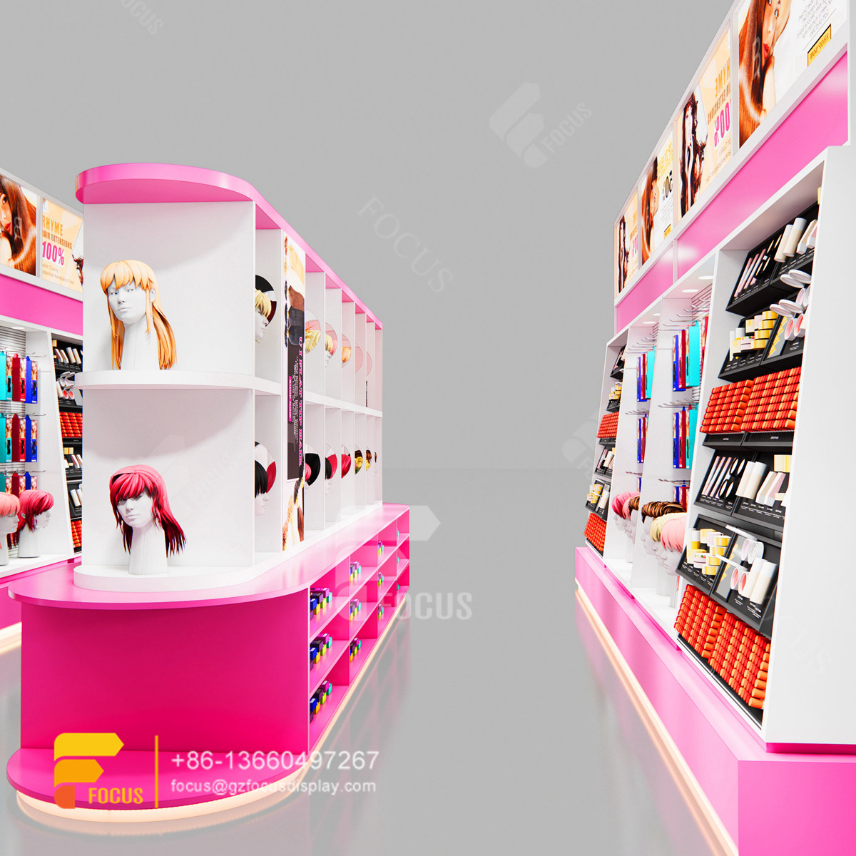 beauty product display stand wig wall shelf hair salon shelves