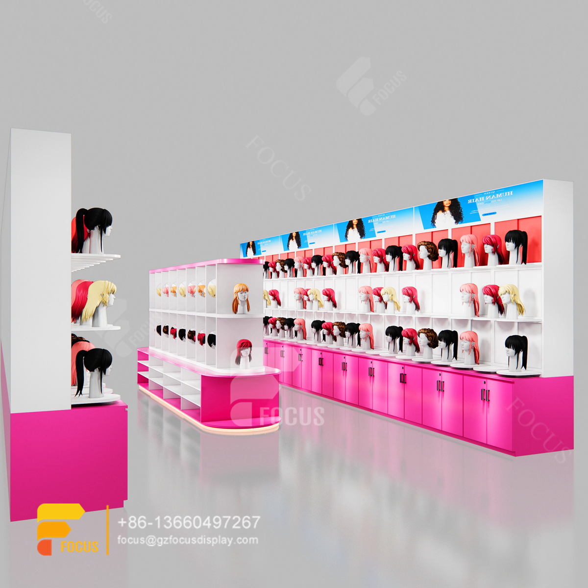beauty product display stand wig wall shelf hair salon shelves