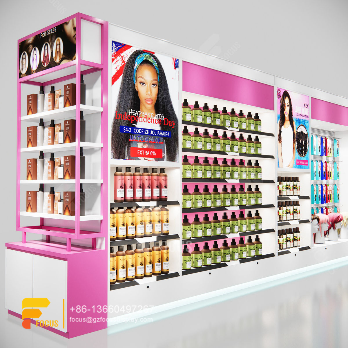 beauty products display shelf hair showcase beautiful fashion shop design