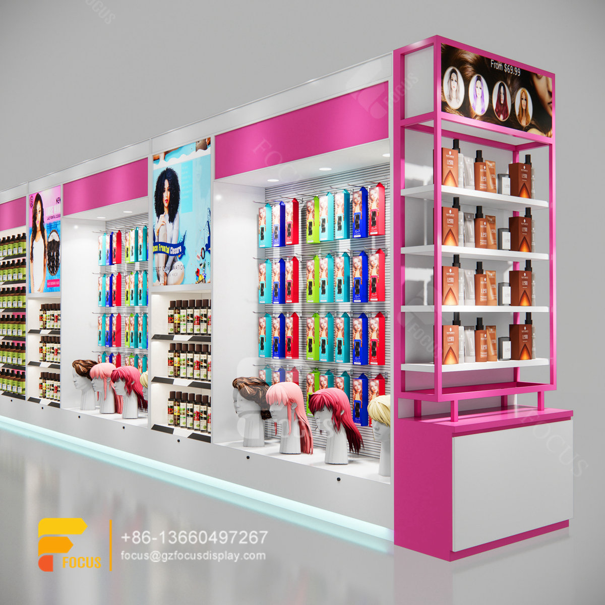 beauty products display shelf hair showcase beautiful fashion shop design
