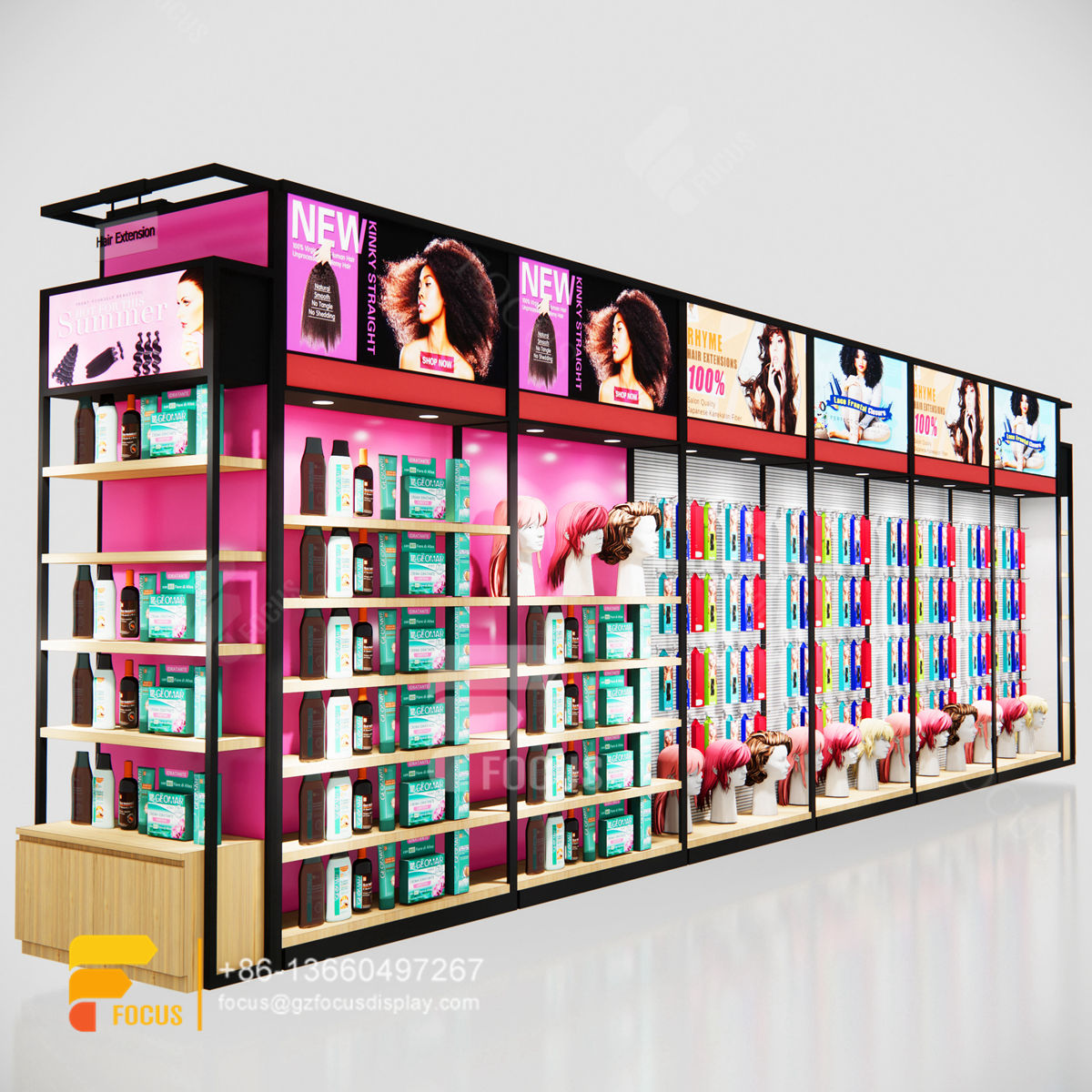 beauty products display shelf hair showcase beautiful fashion shop design