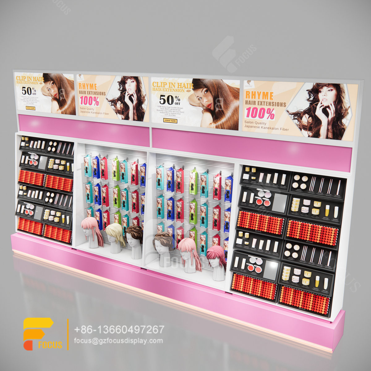 beauty shop furniture hair show case salon glass cabinet