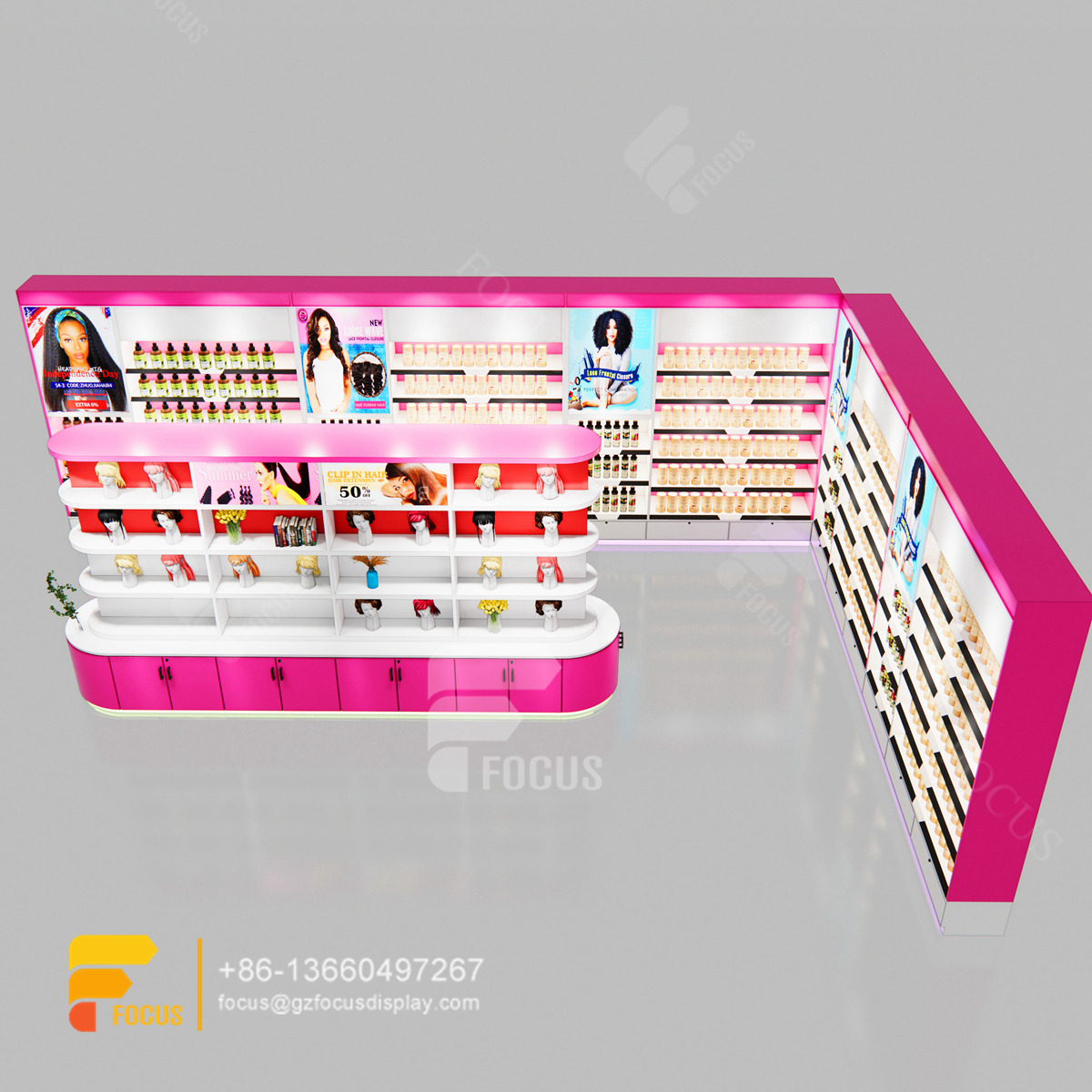 beauty store display hair supply store wig head wall display