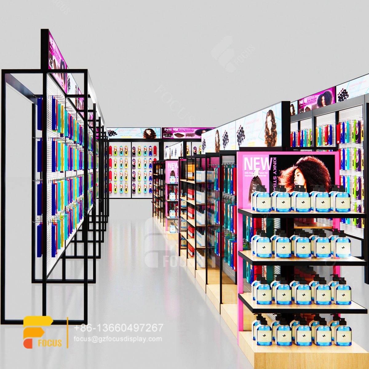 beauty store supplies hair shelves wig display showcase