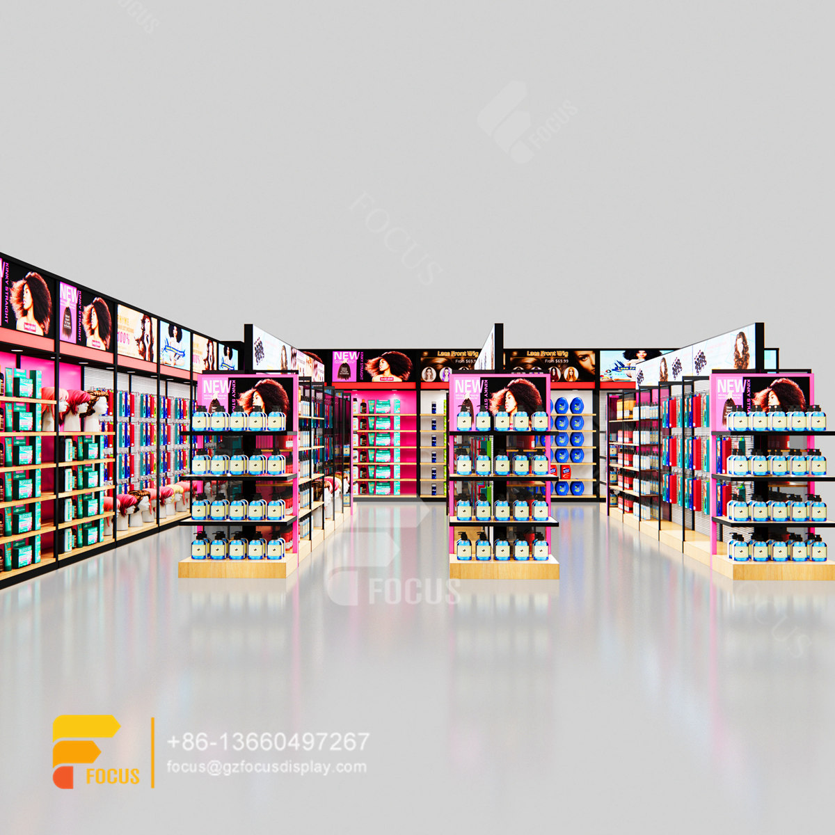 beauty store supplies hair shelves wig display showcase