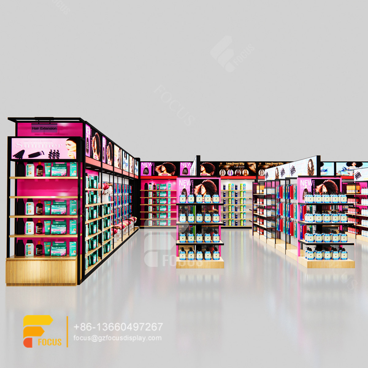 beauty store supplies hair shelves wig display showcase
