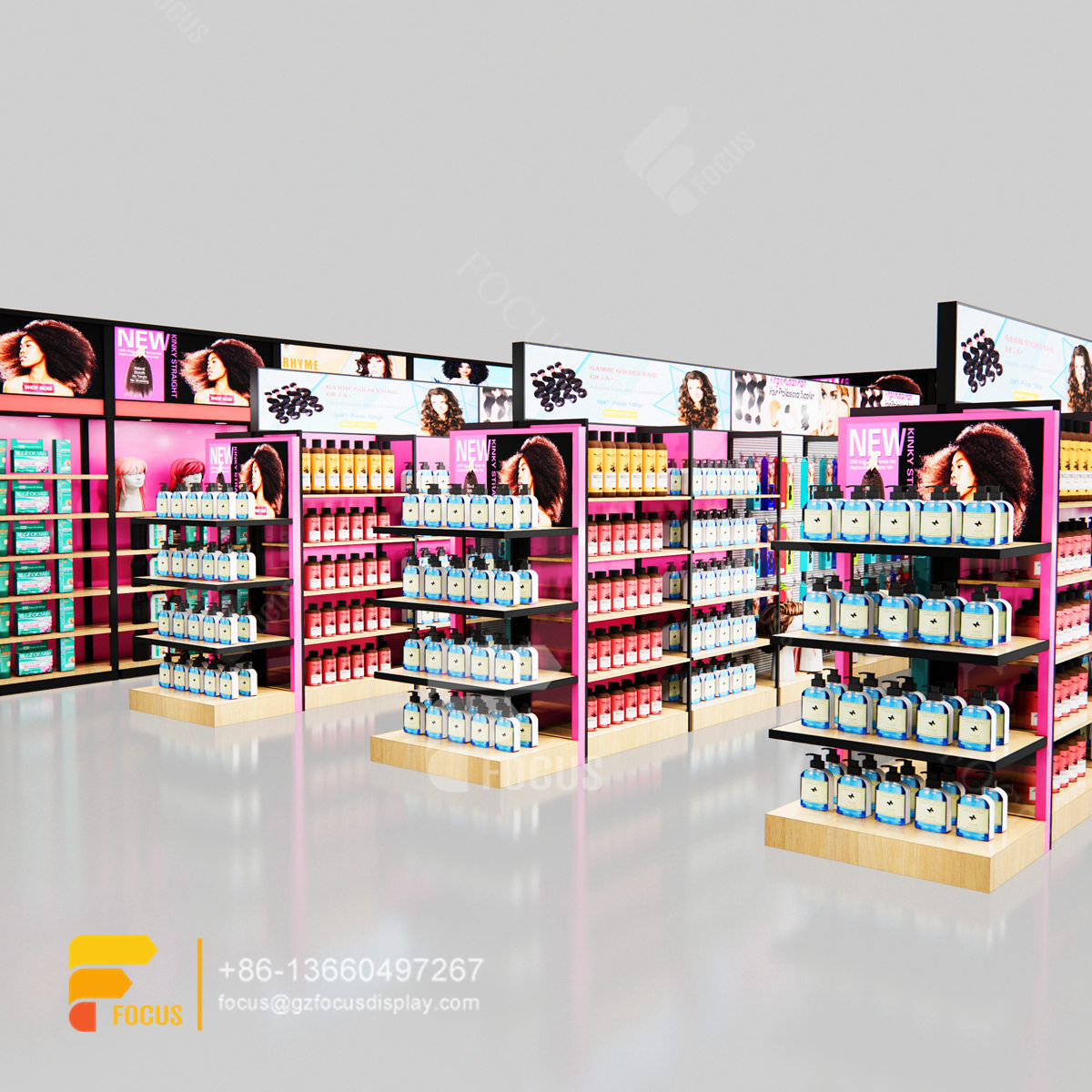 beauty store supplies hair shelves wig display showcase