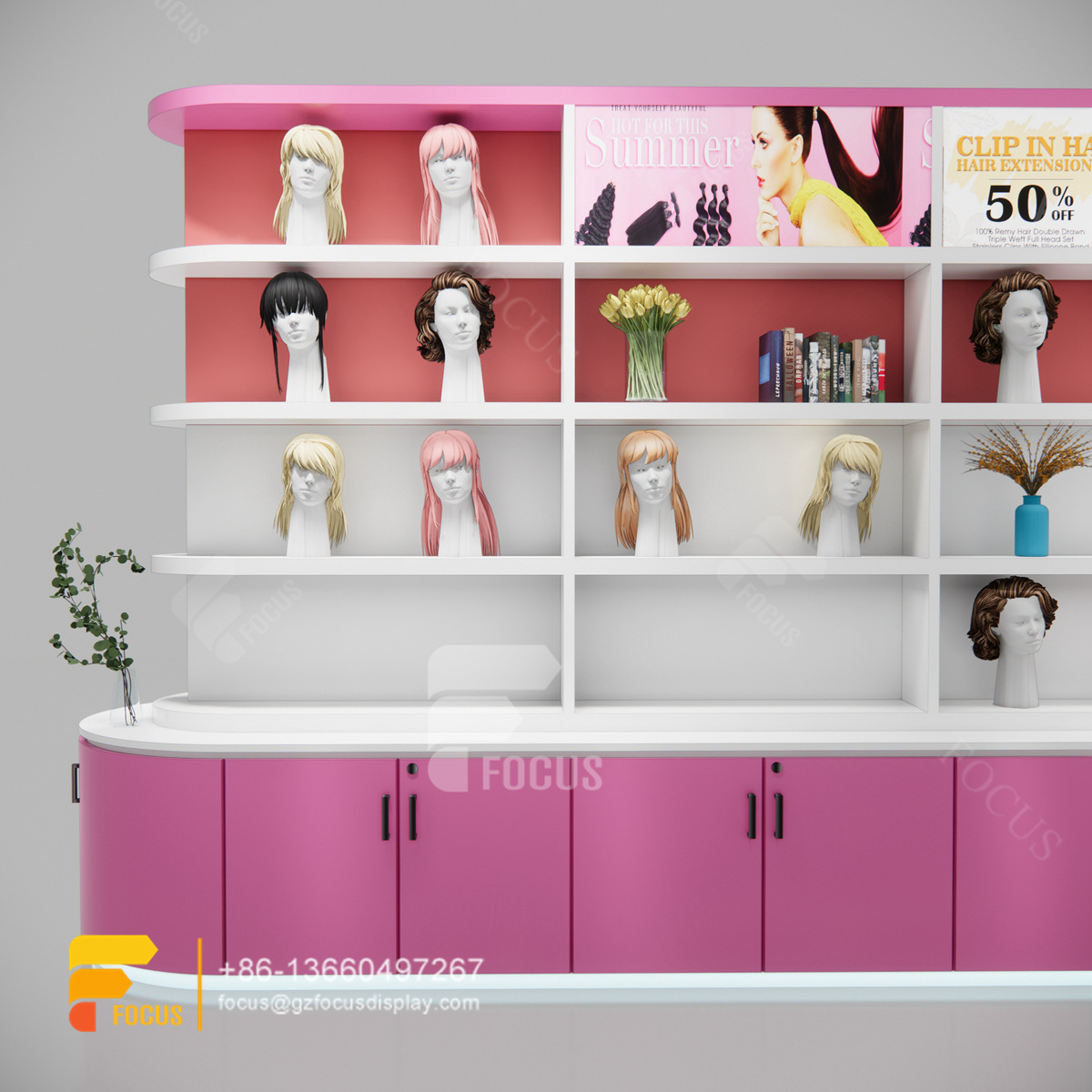 beauty supplies shelvesss wall mounted wig display barber hair display