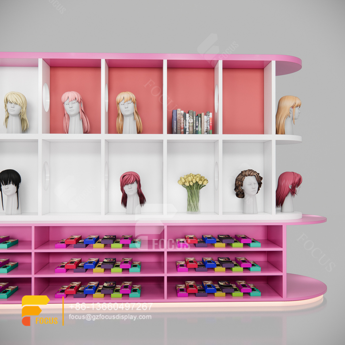 beauty supplies shelvesss wall mounted wig display barber hair display