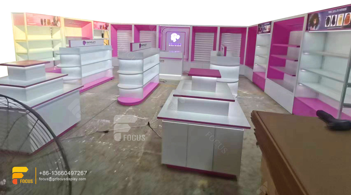beauty supply store hair wig shop decoration design display cabinet salon