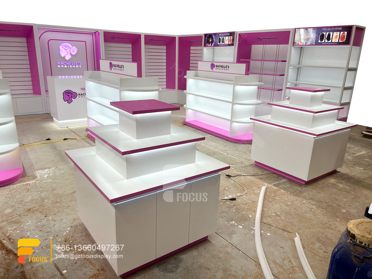 beauty supply store hair wig shop decoration design display cabinet salon