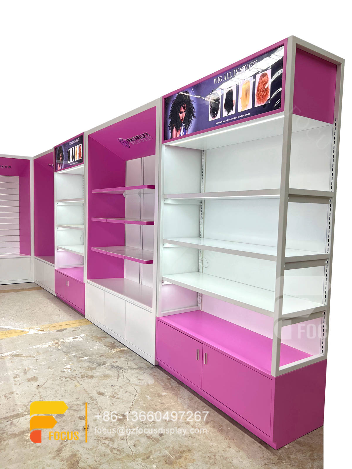 beauty supply store hair wig shop decoration design display cabinet salon