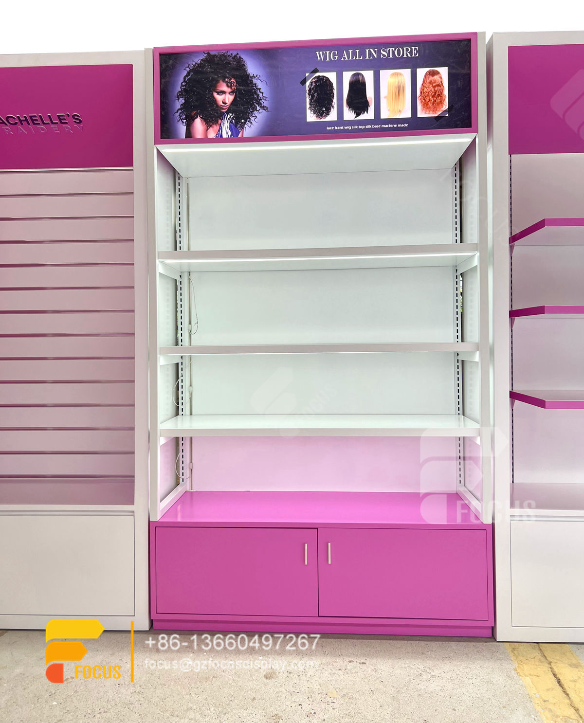 beauty supply store hair wig shop decoration design display cabinet salon