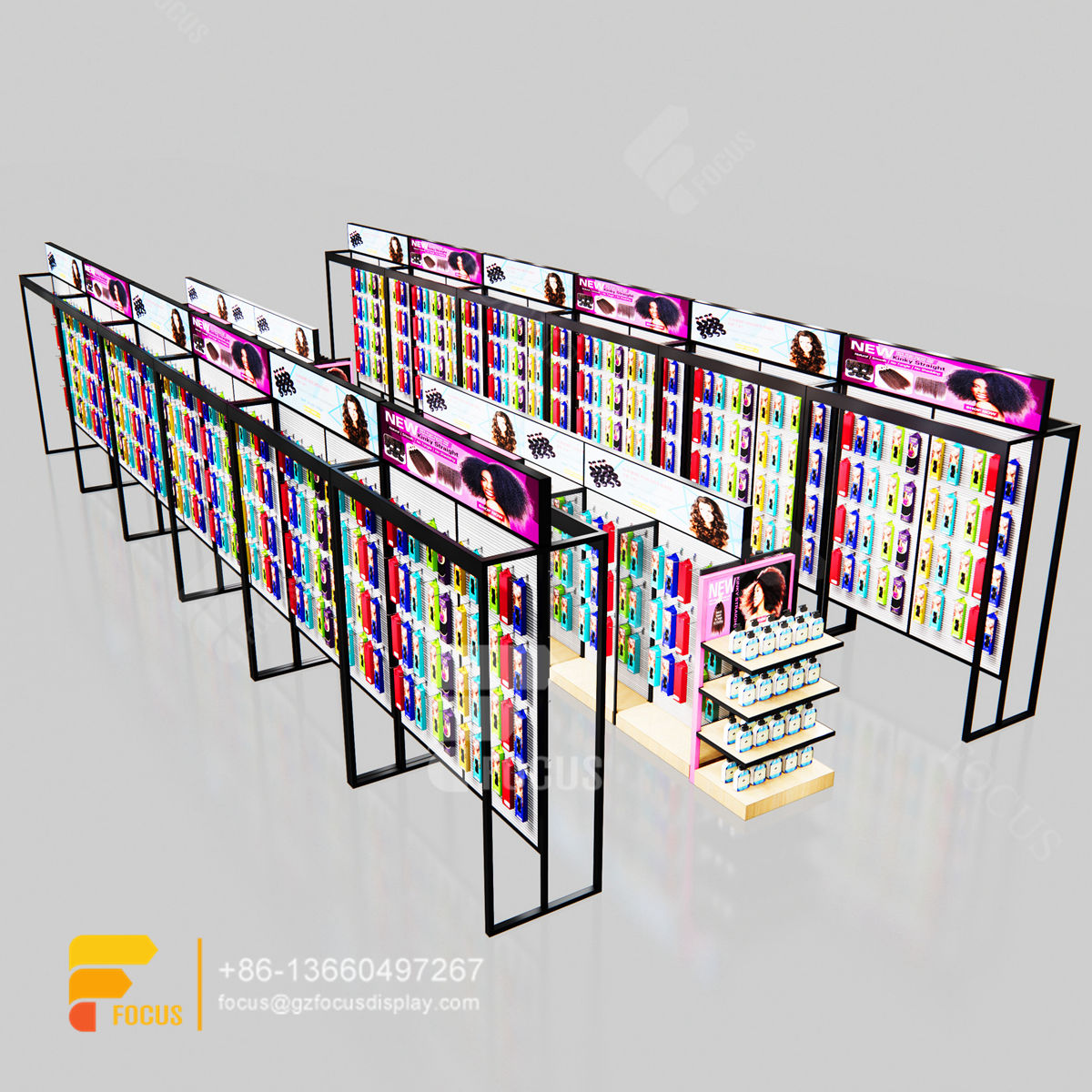 commercial slatwall wig display shelves hair salon display shelf