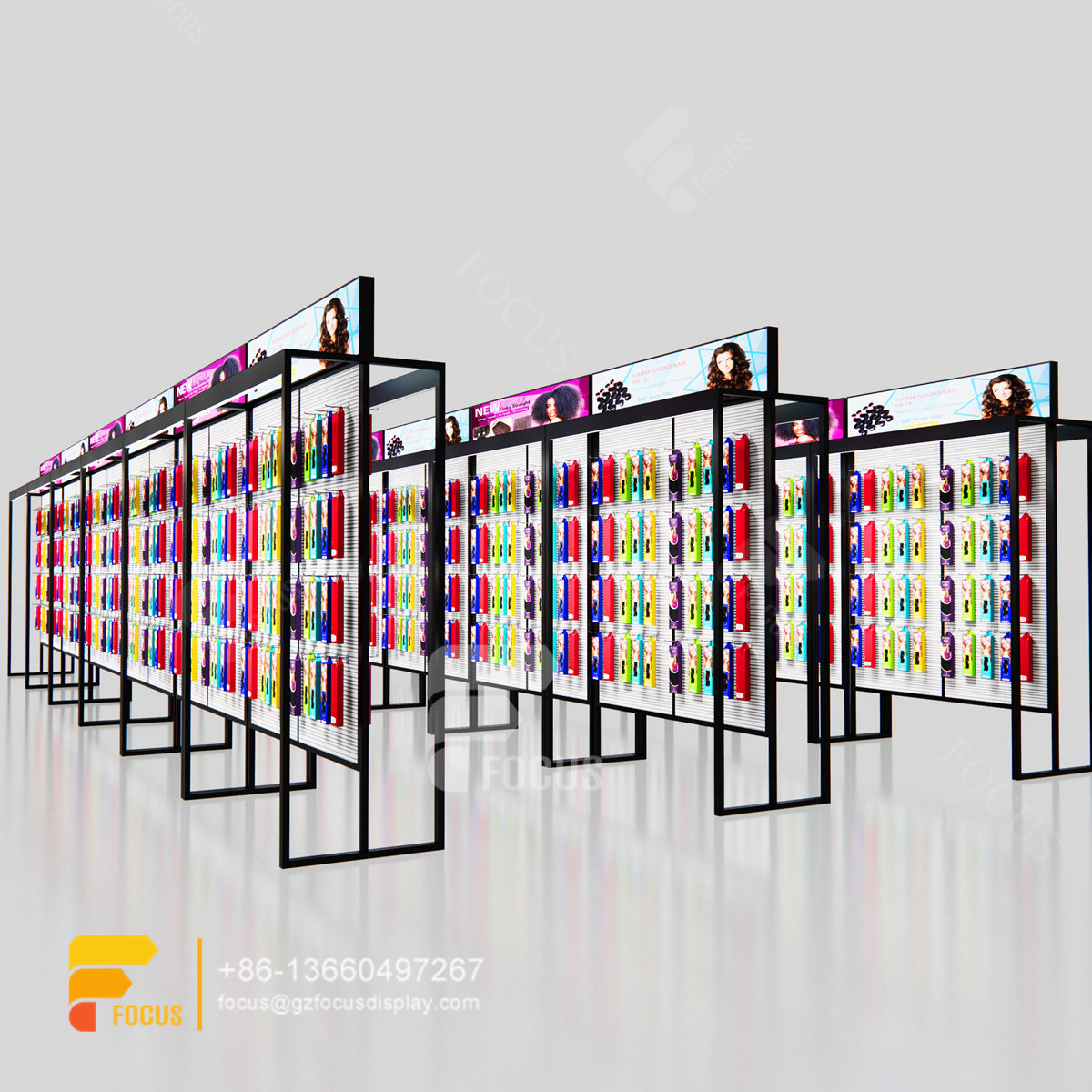 commercial slatwall wig display shelves hair salon display shelf