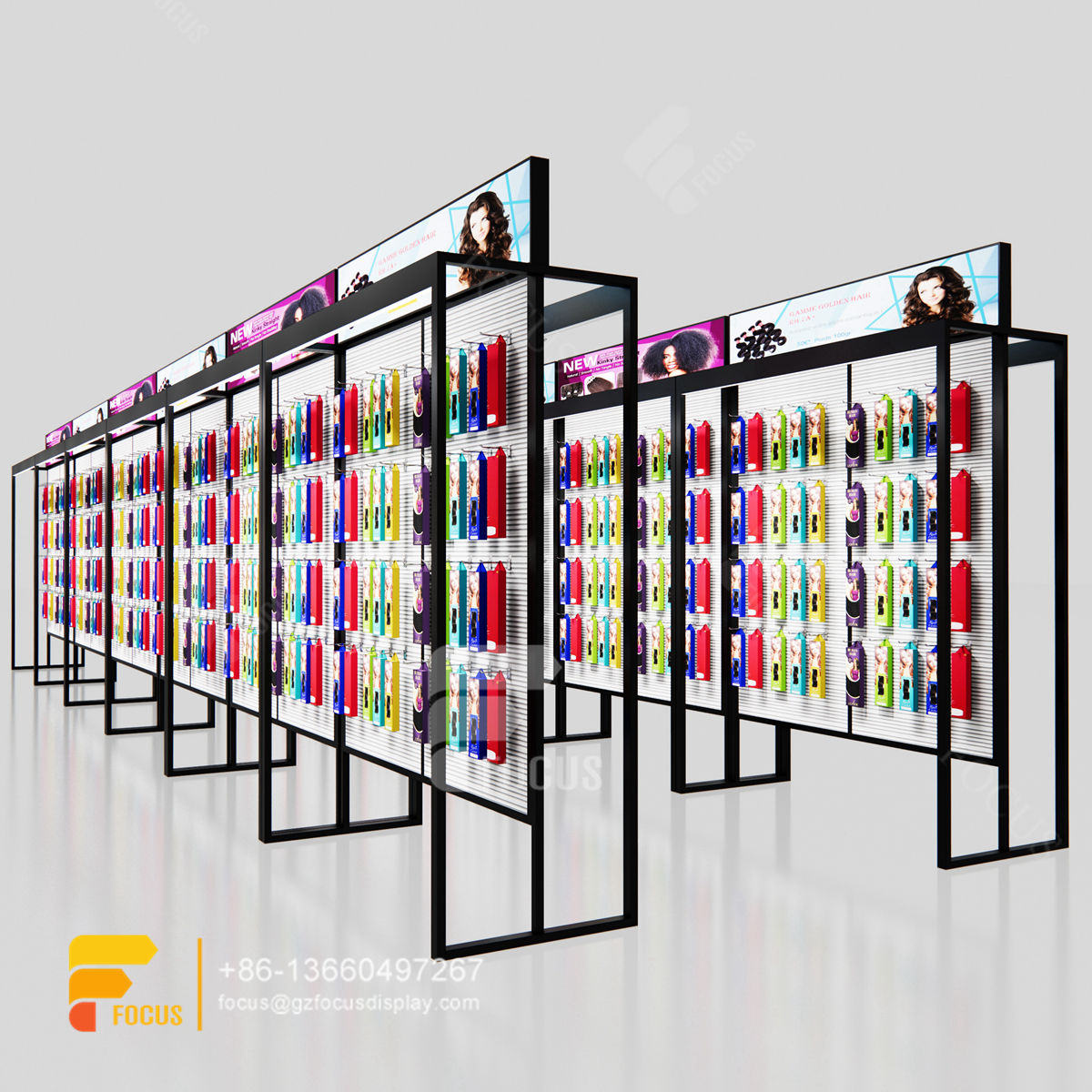 commercial slatwall wig display shelves hair salon display shelf
