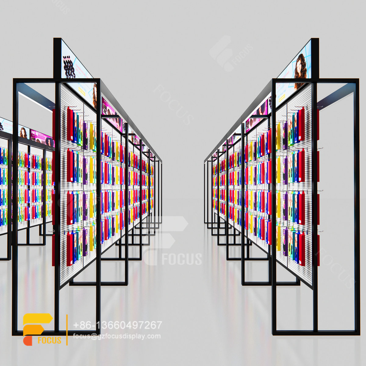 commercial slatwall wig display shelves hair salon display shelf