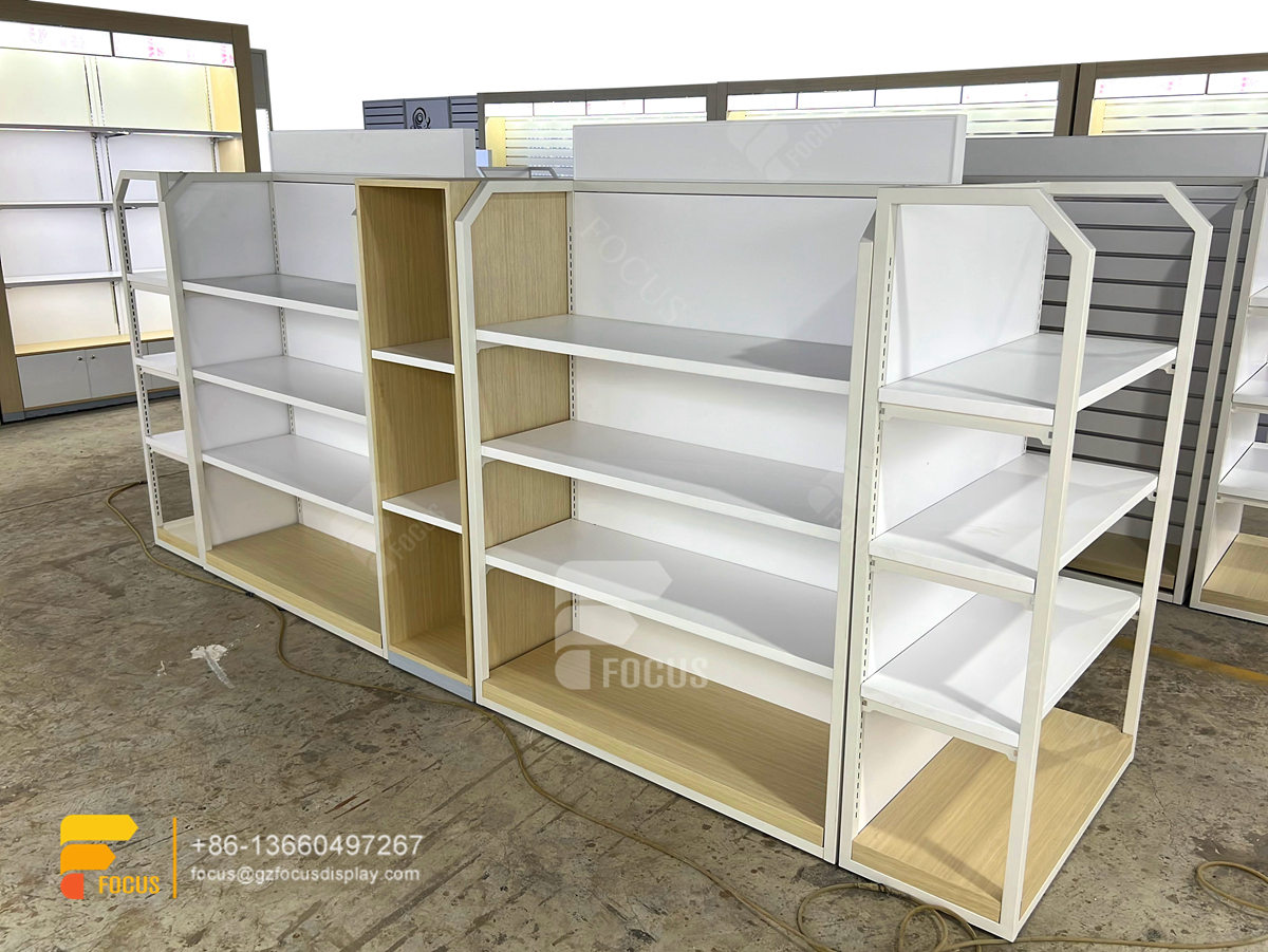 costum hair store design wig display shelf slatwall stand
