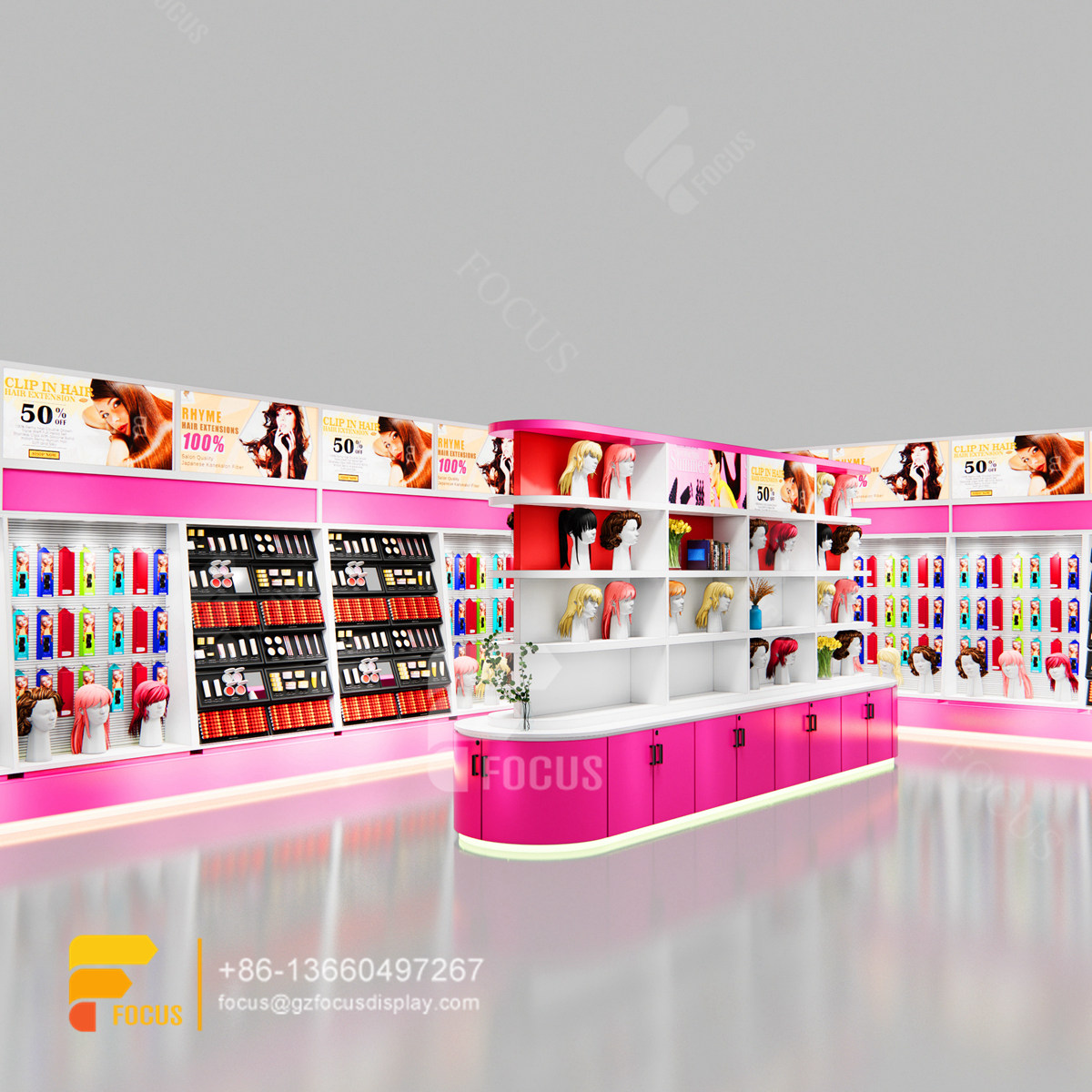 custom beauty cabinet hair display wig shop design