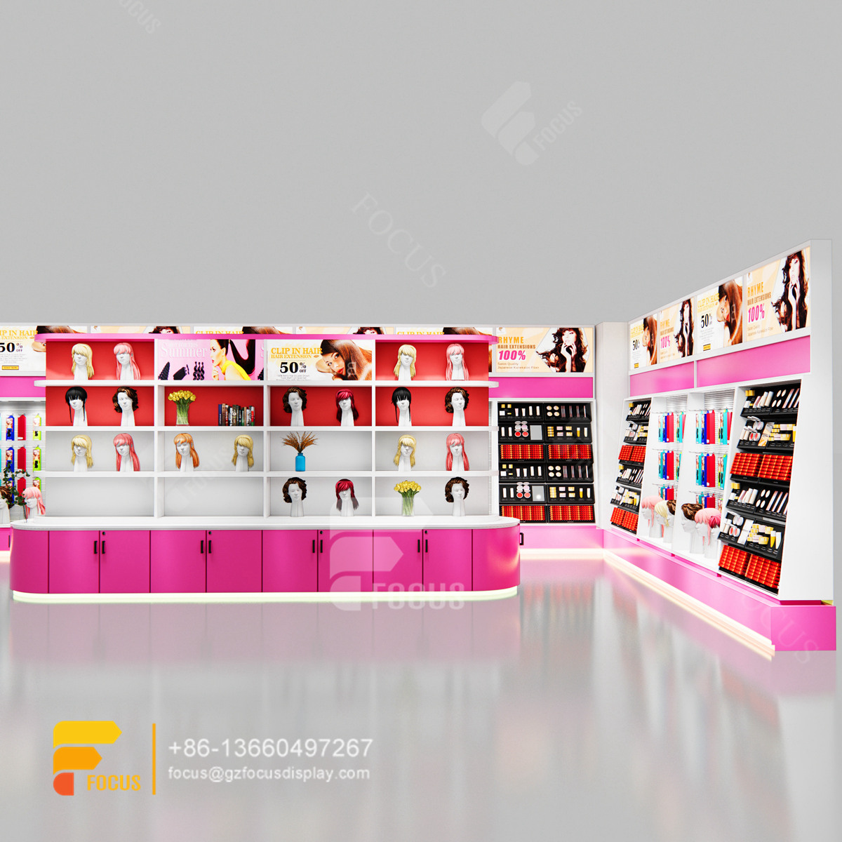 custom beauty cabinet hair display wig shop design