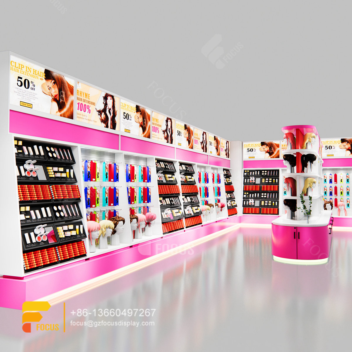 custom beauty cabinet hair display wig shop design