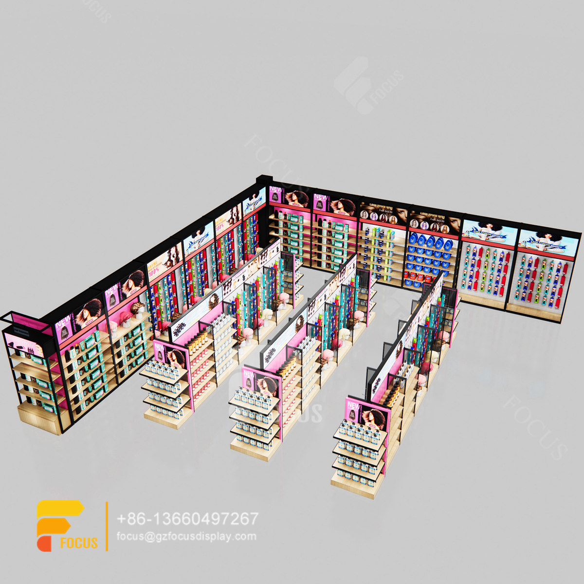 custom beauty retail wig display rack hair shop display
