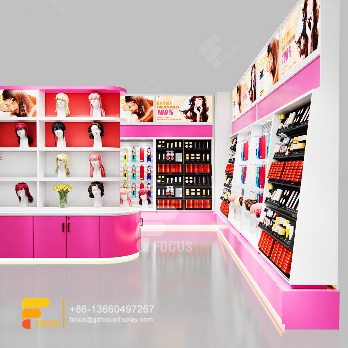 custom beauty store design wig counter hair salon layout