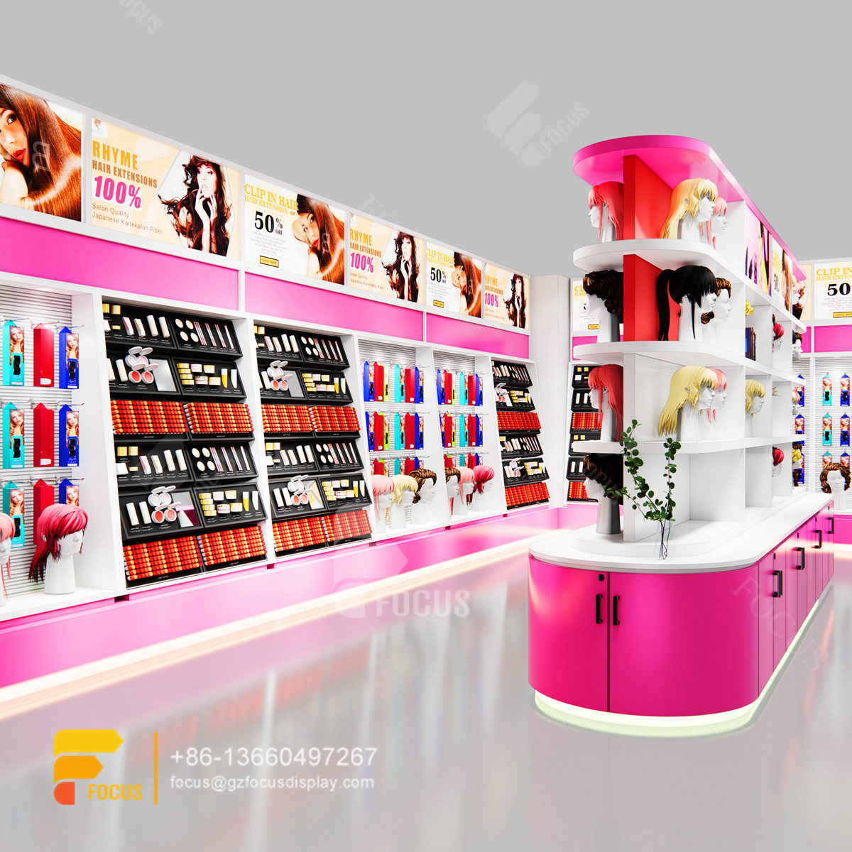 custom beauty store design wig counter hair salon layout