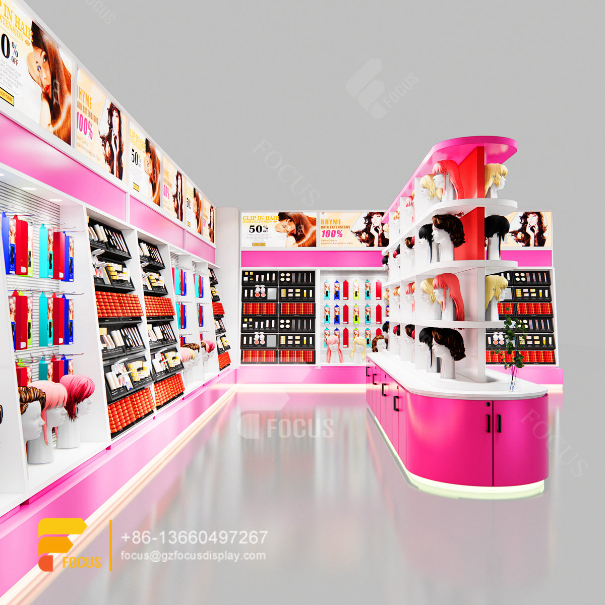 custom beauty store design wig counter hair salon layout