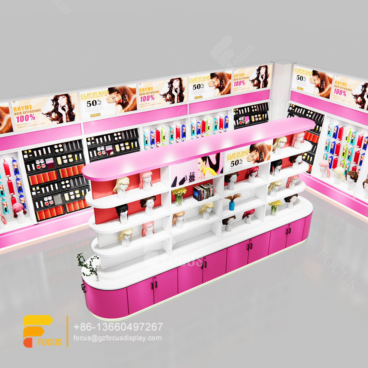 custom beauty store design wig counter hair salon layout