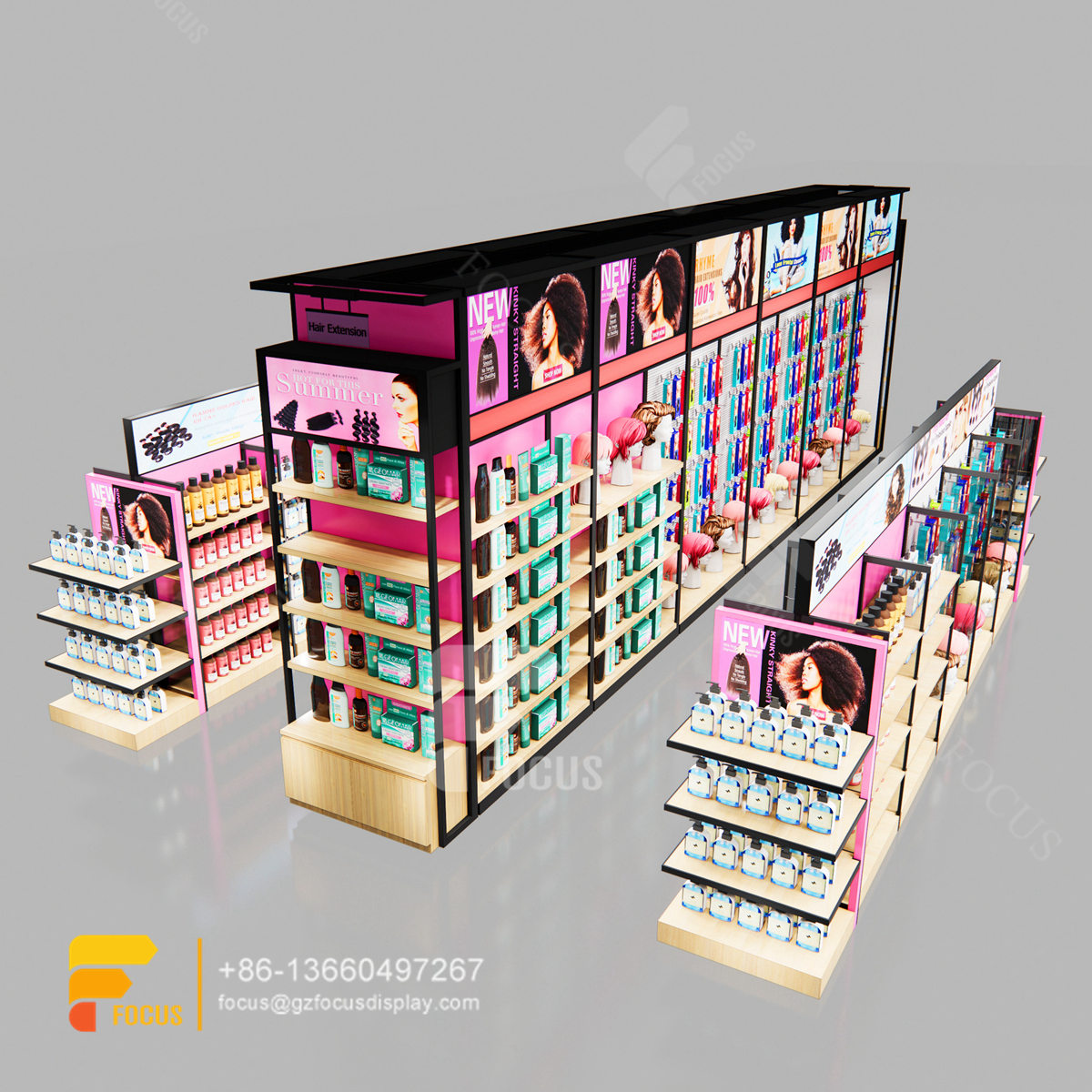 custom beauty store furniture wig shelf hair display rack