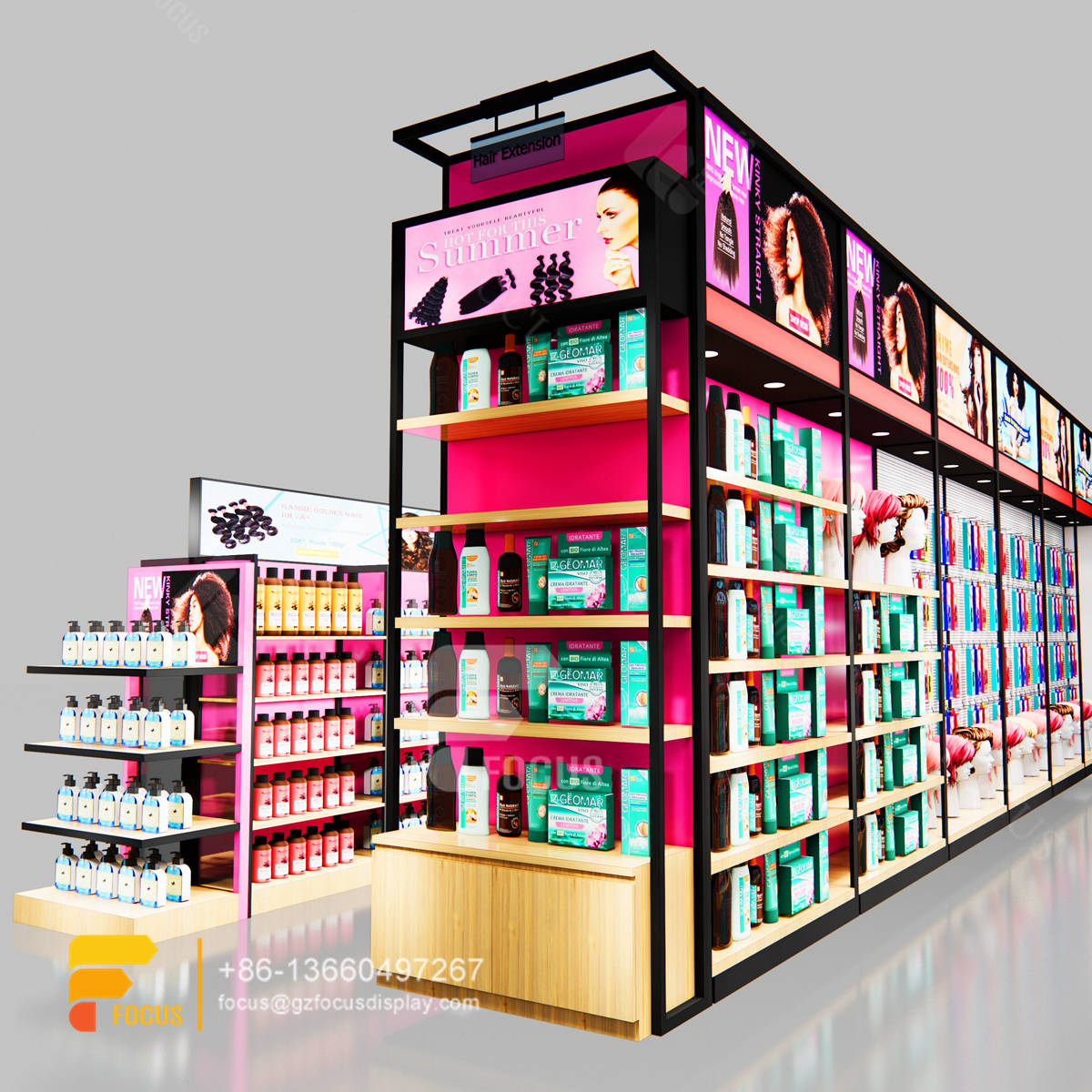 custom beauty store furniture wig shelf hair display rack