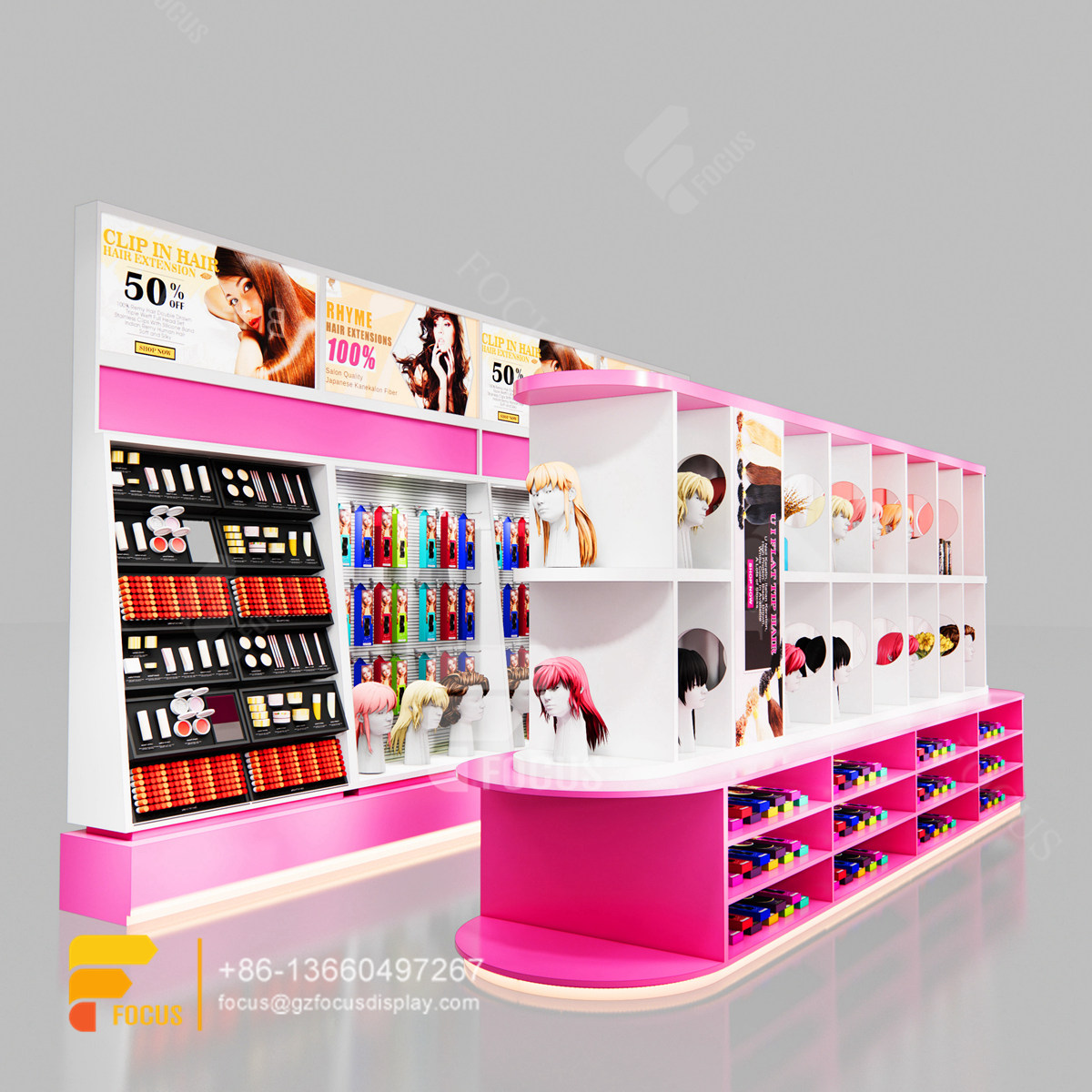 custom beauty store furniture wig shelf hair display rack
