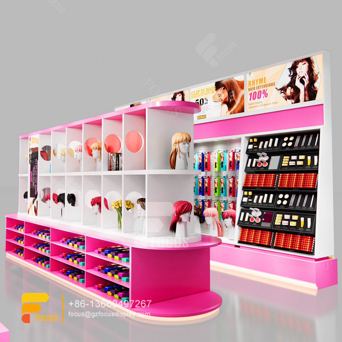 custom beauty store furniture wig shelf hair display rack