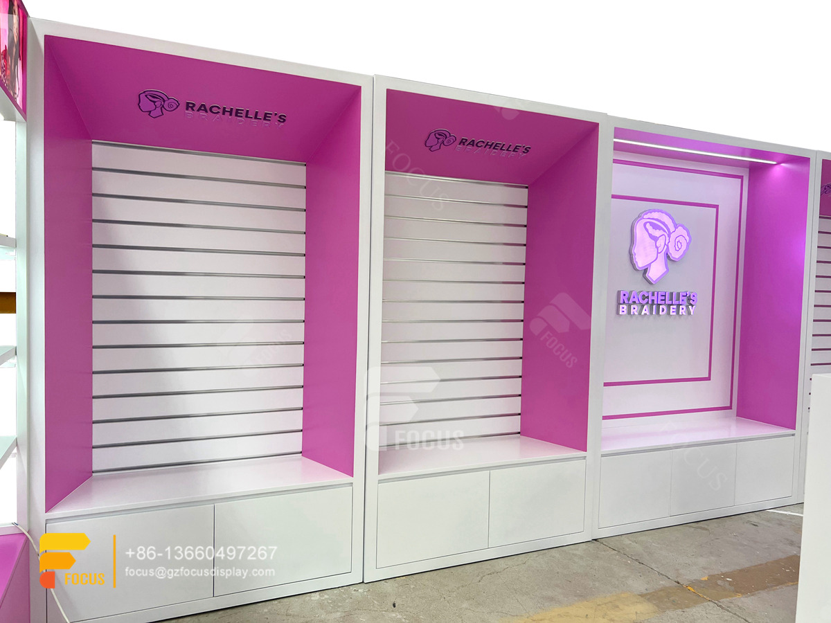 custom hair shelf wig store shelving beauty display