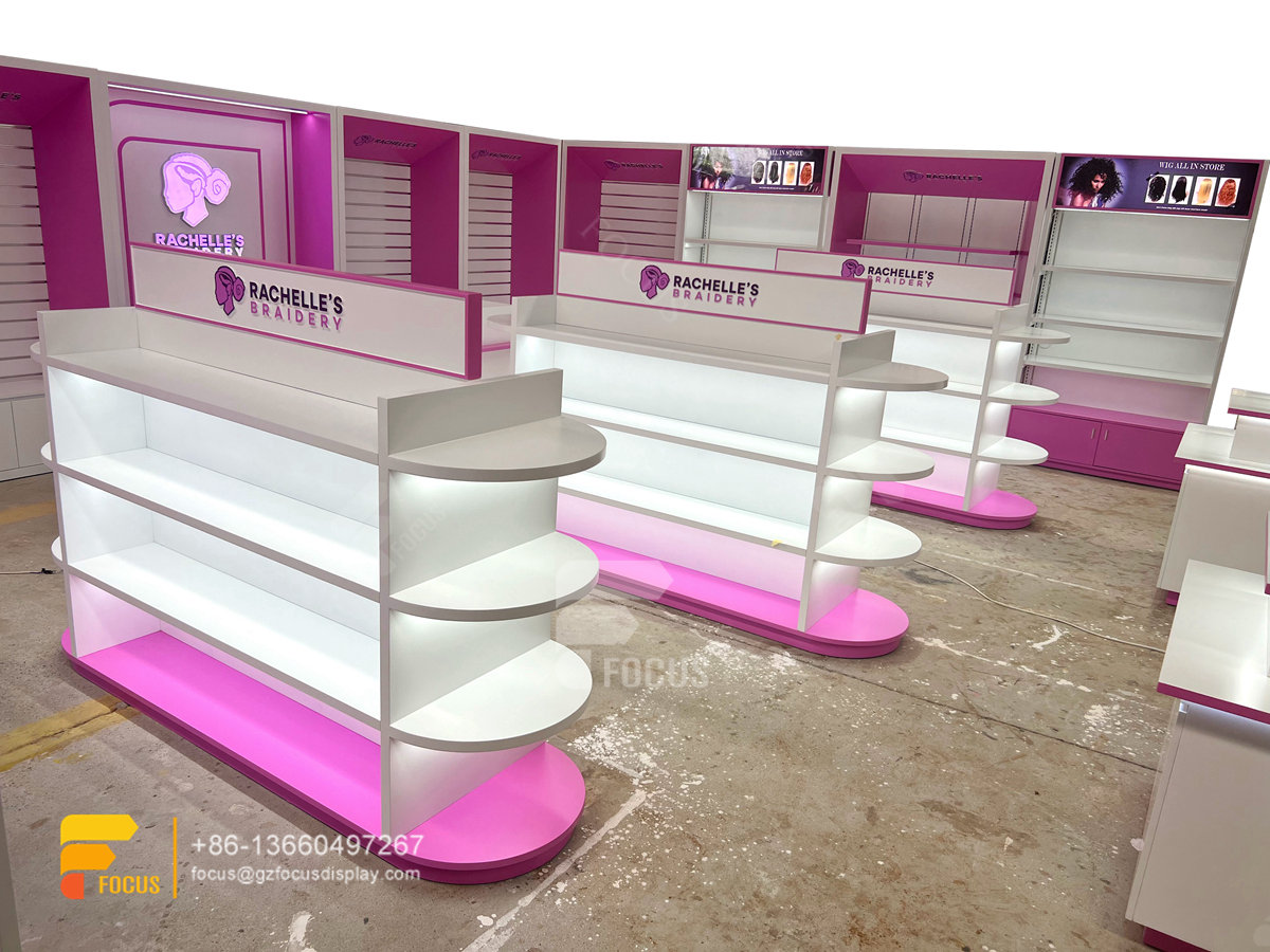 custom hair shelf wig store shelving beauty display