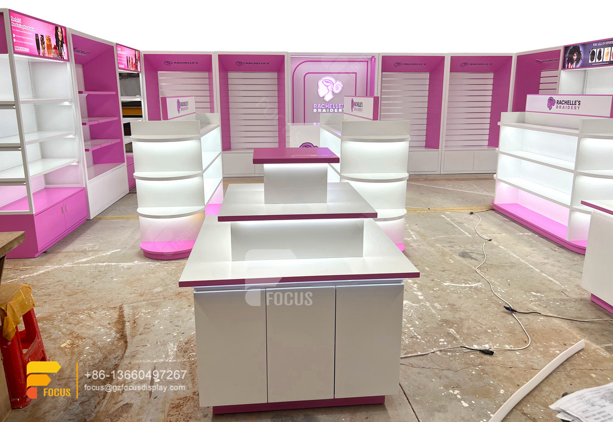 custom hair shelf wig store shelving beauty display