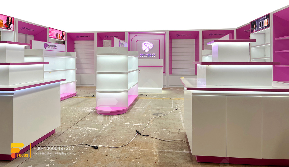 custom hair shelf wig store shelving beauty display