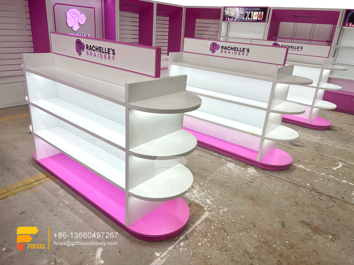 custom hair shelf wig store shelving beauty display